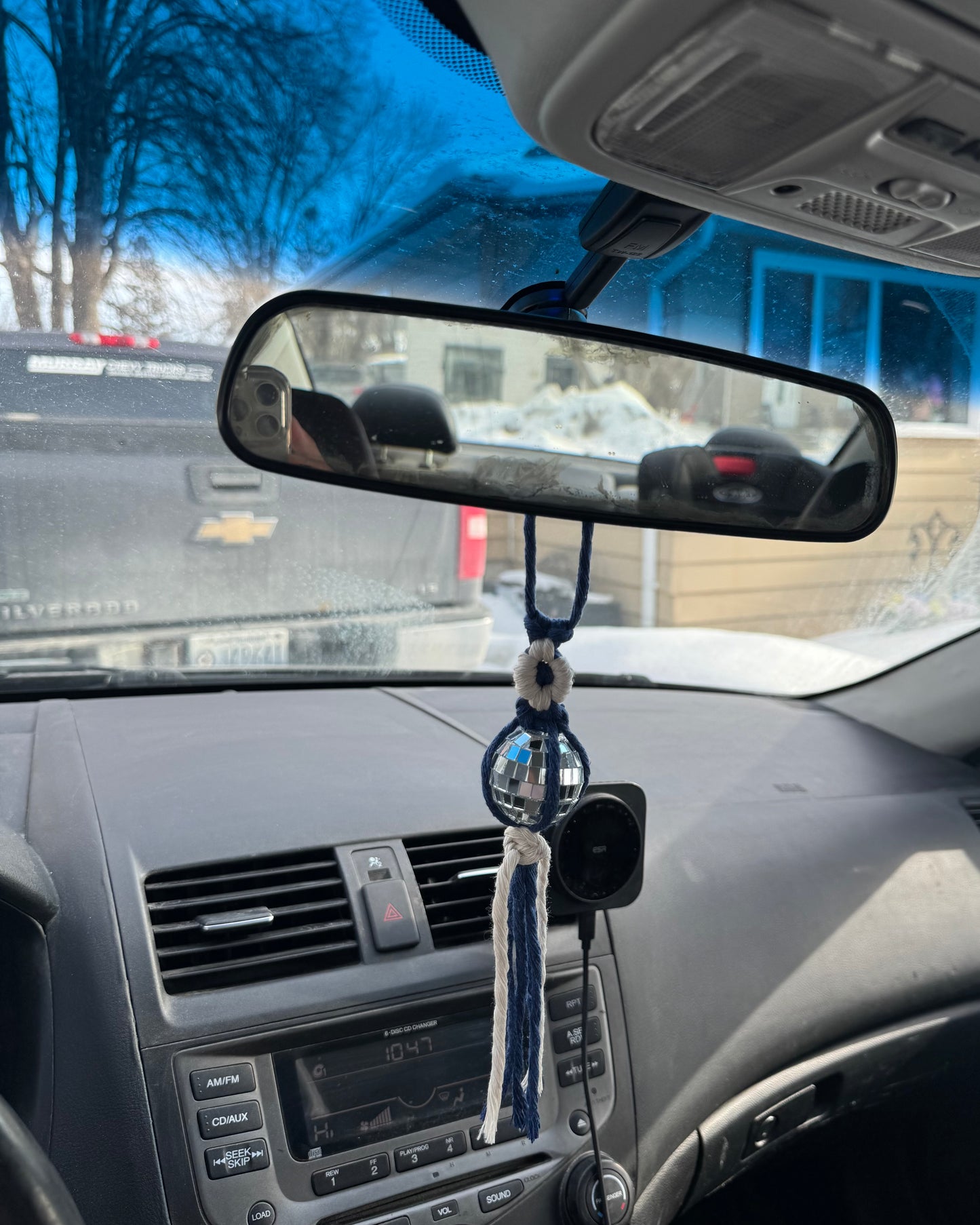 Macrame Daisy Disco Ball Car Charm
